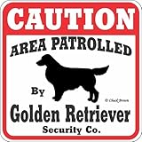 CAUTION AREA PATROLLED By Golden Retriever Security Co. サインボード：ゴールデンレトリーバー [並行輸入品]