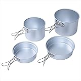 【Amazon.co.jp限定】[シンプル プラン(Simple Plan)] アルミ製 クッカーセット 4点 ソロ キャンプ アウトドア 防災 軽量 コンパクト 収納袋付き シルバー アルミクッカーコンボ ACC-4