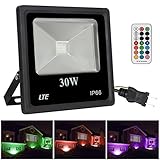 LTE 30W RGB投光器 LEDフラッドライト リモコン操作 16色イルミネーション 屋外照明 舞台照明 家庭用 看板灯 作業灯 演出ライト 防雨形(赤緑青)
