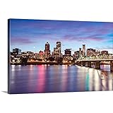 円キャプチャプレミアムシックラップキャンバス壁アート印刷題名ポートランド、またはSkyline at Sunset with Crescent Moon 30" x 20" 2522513_24_30