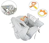 ツーインワン ショッピングカート カバー 多機能 ハイチェア カバー 赤ちゃん 幼児用 歯固め おもちゃ 付き (グレー)