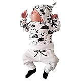 ファッションかわいい新生児幼児の女の子の男の子幸運な太陽のO - ネッククラウドプリントTシャツトップス+パンツの衣装綿素材 (70, 白)