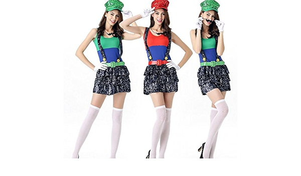 Amazon ｋ マリオ コスプレ マリオ ルイージ レディース 女性 ハロウィン コスチューム 悩殺 エロかわ エロかわいい コス 大人用 コスプレ ハロウィン 衣装ms1 170 マリオ コスプレ ルイージ ハロウィン コスチューム 大人 レディース スーパ マリオ 衣装 変装