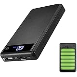 モバイルバッテリー 18650バッテリー LEDライト 1台3役 18650リチウム電池6本付き 12000mAh大容量 スマホ充電器 10W急速充電 2USBポート Type-C/Micro-B入力ポート 2台同時充電 LCD残量表示 バッテリー取