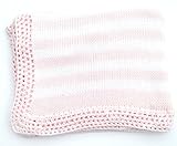ニットHand Crochet Finishedライトピンクコットンホワイトストライプベビーブランケット