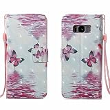 Galaxy S8 ケース ,COOSTOREJP かわいい面白いカラフルな絵画の3DパターンのPUレザーウォレットケースSamsung Galaxy S8用,バタフライ＃1