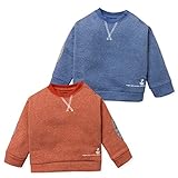 ベビー服 男の子 トレーナー 長袖 裏起毛 肘当て付き ヘリンボーン柄 杢調 男児 ベビー (2.ブルー/95cm)