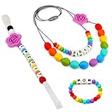 Accmor Rainbow“2017” Teething Necklace “I LOVE 2017” Pacifier Clip “WOW” or”MOM” Teething Bracelet S
