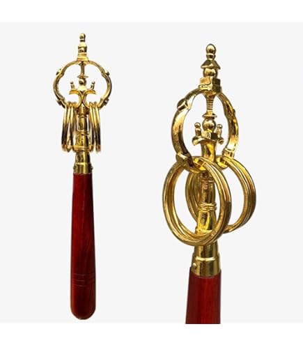 ✶金属工芸品✶錫杖 六環 真鍮製 磨き 黒檀柄付 京都 仏具・密教・山伏・修験道 Amazon.co.jp: 《金属工芸品》錫杖 六環 真鍮製 本焼 黒檀柄付