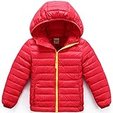ZOEREA(ゾエレア)　子供ダウンジャケット　ベビー綿コート　フード付き　長袖パーカー　軽量ダウン　男の子用　女の子用　キッズジャケット　誕生日　秋冬　防寒 通学　綿服　ジャンパーキッズ　レッド　1