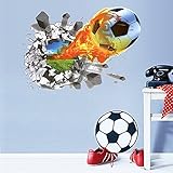 KCOR(クコル)3D風 ウォールステッカー おしゃれ サッカーボール 壁を破るボール　火を噴く球 立体ウォールシール 防水 貼ってはがせる 模様替え ウォール ステッカー 3d トリックアート 壁紙