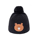LeafIn ニット帽 コットン 綿 親子お揃い 帽子 クマ ポンポン 秋冬 ベビー 防寒 女の子 男の子 男女兼用 冬用ハット スタイリッシュ ユニセックス (L, ブラック)