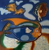 マルチカラー魚装飾セラミック壁アートタイル6 x 6