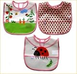 【３枚セットでこのお値段】アメリカ生まれのお食事スタイ　。EVA樹脂製、お食事エプロン　ベビー服、ベビー用品。 (てんとう虫柄)