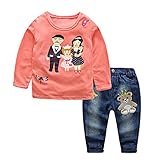 AmazingDeal 子供服 女の子 長袖Ｔシャツ＋ジーンズセット レジャー 春秋 クール ファション (150「7~8才」)