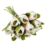 Lovoski 結婚式　装飾　1束　人工花　12-ヘッド　シルク　花　チューリップ　ブーケ　造花　花束　全６色選べる - アイボリー