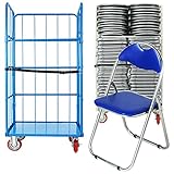 カゴ台車付き(ブルー Cタイプ) 72脚セット パイプイス 折りたたみパイプ椅子 ミーティングチェア 会議イス 会議椅子 パイプチェア パイプ椅子 ブルー