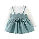 Dragon Honor ベビー ワンピース 女の子 プリンセスドレス スカート 可愛い 蝶結び 長袖 春秋 新生児サイズ 赤ちゃん服 おしゃれ 出産祝い 結婚式 写真撮影 (ブルー, 75（0-6ヶ