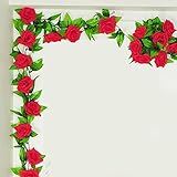 ノーブランド品　造花　壁掛け　壁飾り　蔓　花　葉　バド　バラ　アイビー　籐　観葉植物　人工観葉植物　インテリア　ローズ　雑貨　アーチ　装飾　飾りつけ　フラワー　結婚式　イベント　活動　レッド　Gene