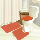Brandy 3 Piece Bathroom Rug Set, Bath Mat, Contour, Seat Cover - Orange