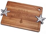Chloe and Madison " Very Merry Christmas "竹カッティングボードwithシルバーStafishデザインハンドル
