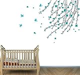 Branch Tree Decals, Flowers in Tree Stickers, Teal Gray Girls Room by Nursery Decals and More