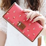 韓国のファッショナブルな花の絵の女性の長財布 (スイカレッド)