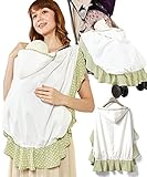 Sweet Mommy 授乳ケープ ベビーカーカバー フード付き抱っこ紐カバー UVカット率99.9％ 星柄フリル 虫除け 大判 360度安心 3WAY 紫外線対策 マルチケープ オーガンジーポーチ付