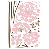 1 X Nursery Easy Apply Wall Sticker Decorations - Long Stem Pink Flower Butterfly Petals [並行輸入品]