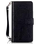 Zeebox Huawei P9 Lite ケース 二つ折り 手帳型ケース カード収納ホルダー＆ストラップ付き 横開き Huawei P9 Lite 用 カバー 生涯補償付き (ブラック)