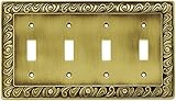Brainerd 64043 Paisley Quad Toggle Switch Wall Plate / Switch Plate / Cover, Tumbled Antique Brass [