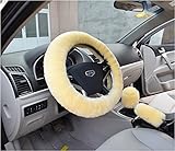 mlovesie 3点1セットソフトプラッシュ本ウール車ハンドルカバーハンドブレーキカバー&ギアシフトカバーfor 14.96インチx 14.96「Steelingホイールで直径 ベージュ ML-MH