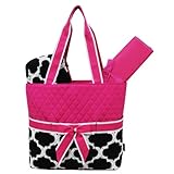 Black & White Geometric Print 3pcs Diaper Bag (Hotpink) by NGIL