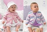King Cole Baby Double Knitting DK Pattern Striped Round or V Neck Ribbed Yoke Cardigans 3606 by King