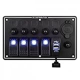 LeaningTech　 RV 4 Gang LEDロッカースイッチパネルキャラバン　ボート　船舶　回路遮断器　USB ソケット付き