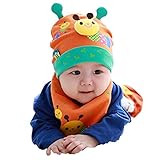 ノーブランド　 キャップ　赤ちゃん　ベビー　帽子　マフラー保温　防寒　可愛い 睡眠用　ハット コットン　スカーフ　生唾襟巻き　多機能　男の子 女の子　0－12月　春秋冬　オレンジ