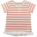 ガールズ|キッズ|トップス半袖[Kids＋G]裾 フリルつき|ボーダー柄 半袖Ｔシャツ|カットソー 女児|女の子|子供用 110cm ピンク-アイボリー