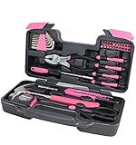 Cartman Pink 39-Piece Tool Set - General Household Hand Tool Kit with Plastic Toolbox Storage Case [