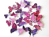12pcs DIYカラフルデカール3dバタフライウォールステッカーアートPVC紙装飾子供リビングルーム装飾キッチンバスルーム^パープル。