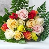 花with-heart母の日、誕生日、記念日に贈っても贈られても嬉しいバラ、色お任せで１２本のミックス薔薇の花束。