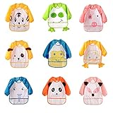 ベビーエプロン 食事エプロン 子供 赤ちゃん 食事用スタイ 長袖 TPU製 防水 食べこぼしポケット付 お食事 離乳食 お絵描き 泥遊び 砂場 よだれかけ 多色 かわいい動物柄 SDDFOR (イエロ