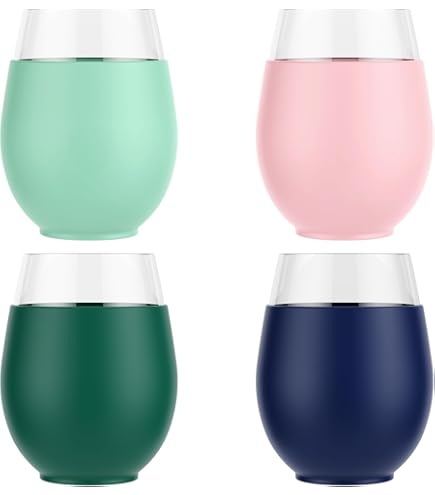 17oz Silicone Sleeve Glasses Ello Cru 17 Oz Stemless Wine Glass Set Of 4  With Colored Silicone Sleeves