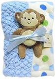 Mini Muffin Baby-Boys 3 Piece Velboa & Patchwork Baby Blanket 30 x 30 With Buddy Toy And Keepsake Ha