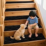 BOBO 洗える吸着階段マット タフティングマット 滑り止め 階段保護マット 厚さ12.5mm カーペット すべり止め 防滑 保温 防音 洗濯機丸洗い可能 ブラック(4枚入)