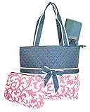 NGIL Quilted Diaper Bag 3-Piece Set, Floral Damask Print (Grey Pink) by NGIL [並行輸入品]