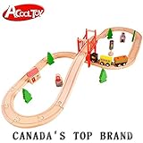 AcoolToy 積み木 木のおもちゃ 木製 子供 誕生日プレゼント 男の子 女の子 レール＆ロードトラベルセット 汽車 レールセット 木製レール 知育玩具 ゲーム 玩具 赤ちゃん お祝い入園プレゼン