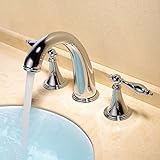 Beelee Deck Mounted Three Holes Double Handles Widespread Bathroom Sink Faucet, Traditional Deck Mou