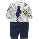 GudeHome ベビーフォーマルカバーオール 男の子 ロンパース 赤ちゃん カバーオール 紳士風 出産祝い 結婚式 七五三 写真撮影 66cm 水玉柄 グレー