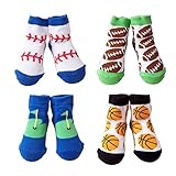 Ochine 男の子 女の子 スポーツ ソックス ベビー用靴下 ラグビー/バスケットボール/野球/ゴルフ柄 シンプル 秋冬 保温 出産お祝い靴下 4足 0~12月