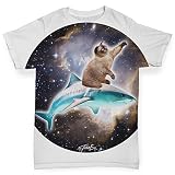 Twisted Envy Cat Riding A Shark in Spaceベビー幼児用面白い手織り印刷 – ベビーTシャツ US サイズ: S カラー: ホワイト